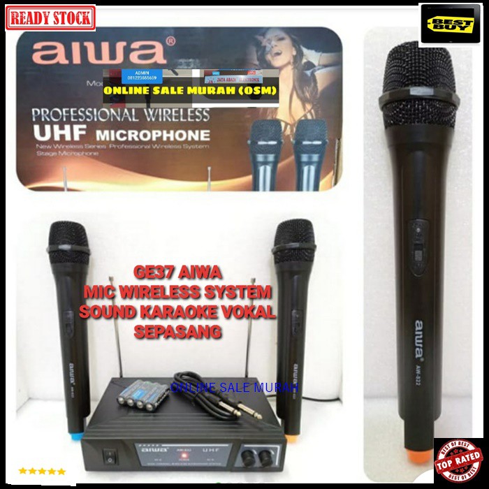 G37 Aiwa naiwa mic karaoke wireless system mik wireles mikrophone profesional pro suara audio sound vokal vocal panggung dj studio G37   Bisa DI SEGALA JENIS SOUND AUDIO SYSTEM  1RECEIVER +2 MIC PEGANG  jarak 20 - 30 meter  suara bagus, jernih dan empuk d