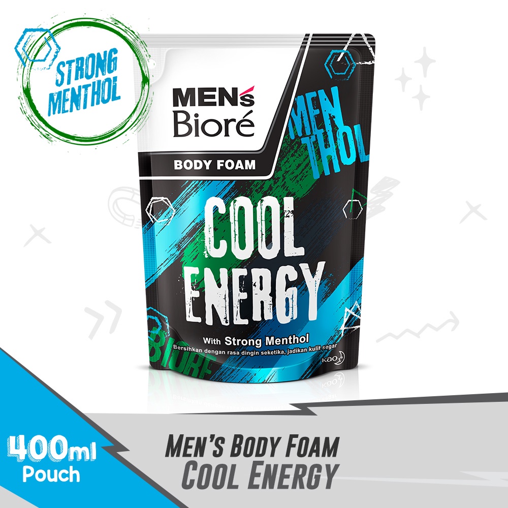 Men's Biore Sabun Mandi Cair Untuk Pria Cool Energy Strong Menthol Refill 400 ml Twin Pack - Sabun Cair Body Wash