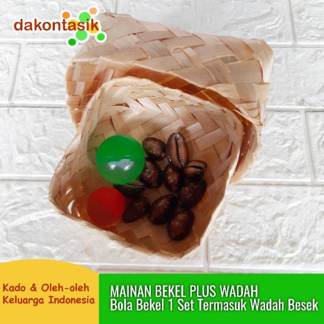 DAKONTASIK Mainan Bola Bekel/Bekles kuwuk coklat plus box besek bambu