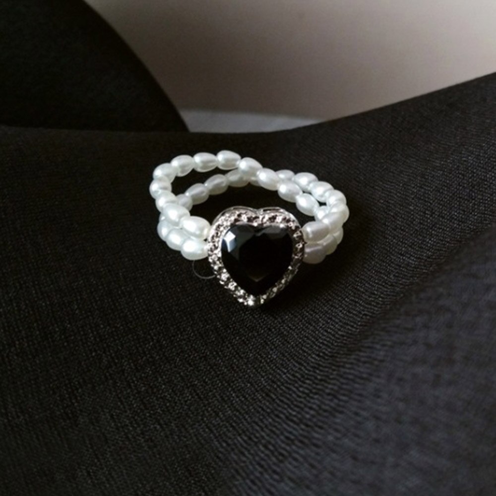 Cincin Elastis Hias Kristal Mutiara Warna Hitam Pink Putih Dapat Disesuaikan Untuk Wanita