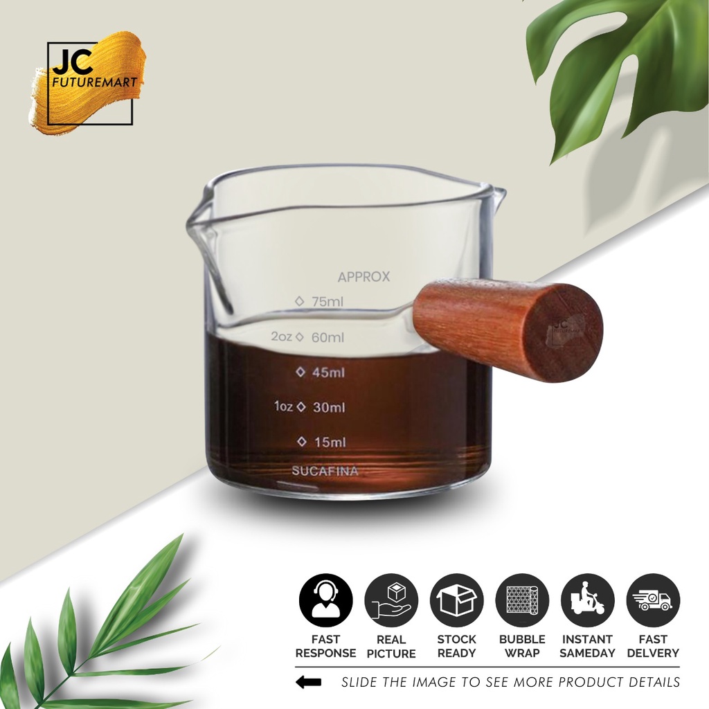 ESPRESSO SHOT GLASS 75ML WOODEN HANDLE | GELAS TAKAR KOPI 2,5 OZ