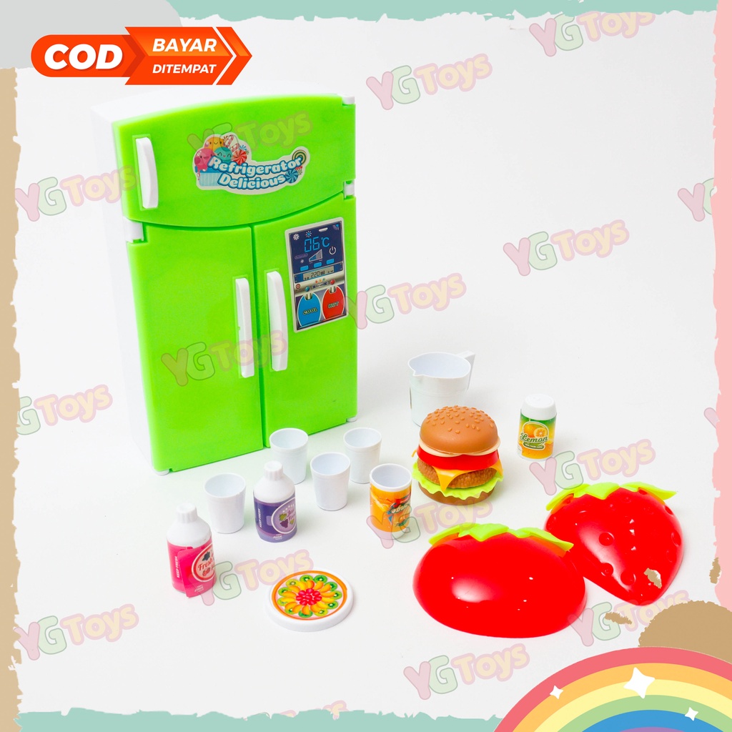 YGtoys Mainan Kulkas Kulkasan Anak Perempuan Masak Masakan Dapur Set Mini Makanan Lengkap