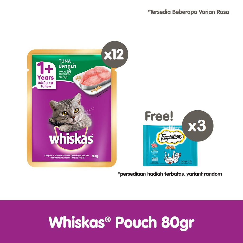 WHISKAS® Makanan Kucing Basah Pouch 80gr - Isi 12