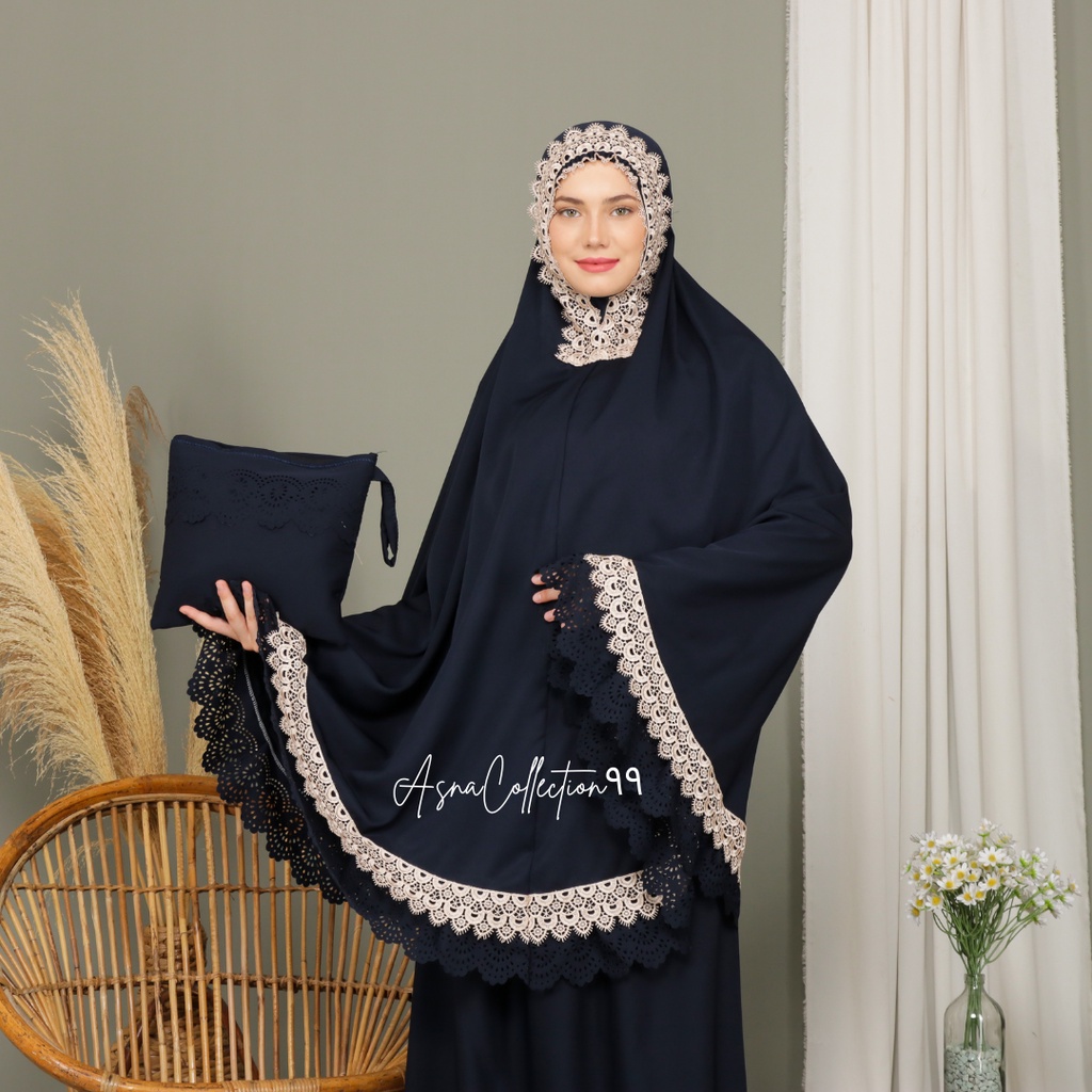 Mukena Dewasa Daily AsnaCollection٩٩ Rempel Lasercut Renda Mewah Jumbo Traveling Cantik