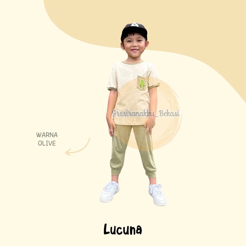 Setelan Anak Unisex Embun Lucuna Warna Olive Size 1-5 Thn