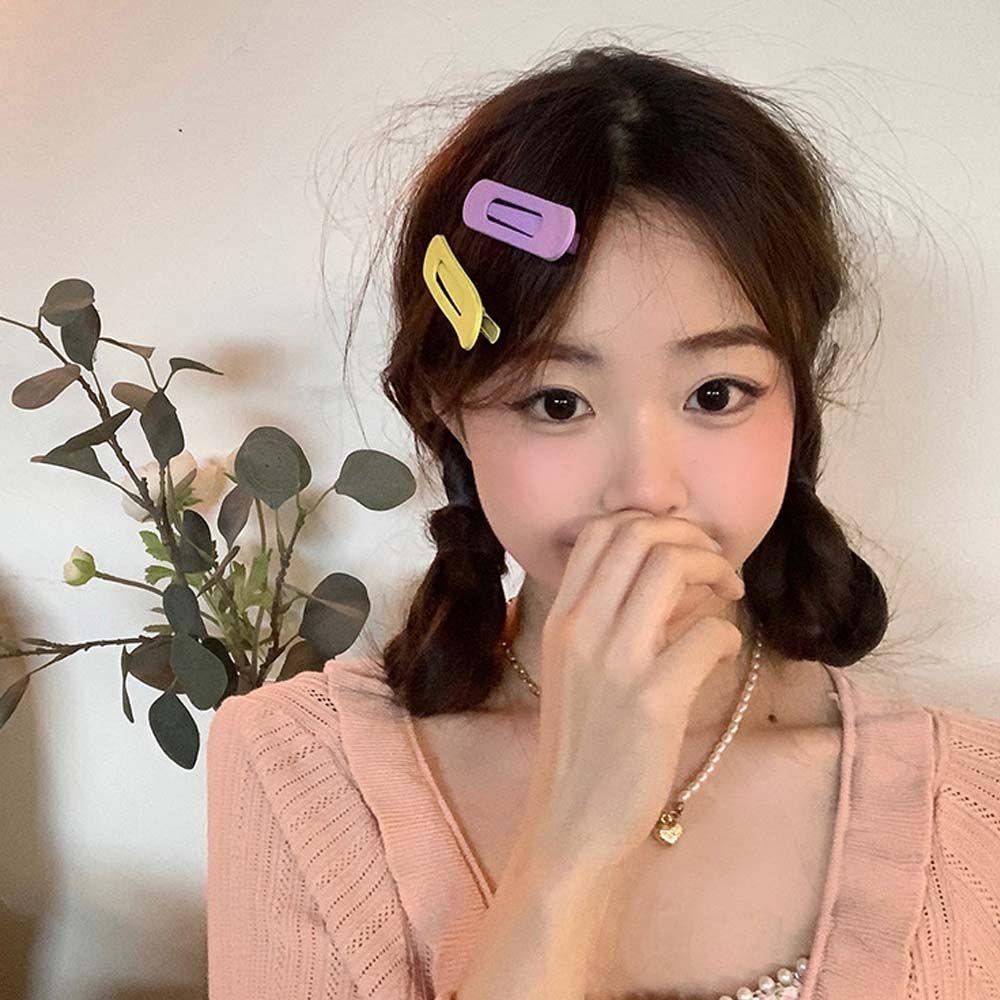 Needway Jepit Rambut Perempuan Elegan Manis Sederhana All-match Berongga Warna Permen Makeup Klip Sisi Persegi Gaya Korea Hair Clip