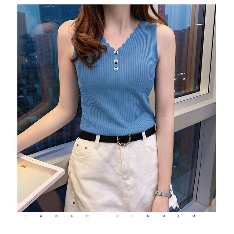 SS052 Tank Top Wanita Import Model Longgar Bottoming Gaya Korea Bahan Ice Silk-BLUE