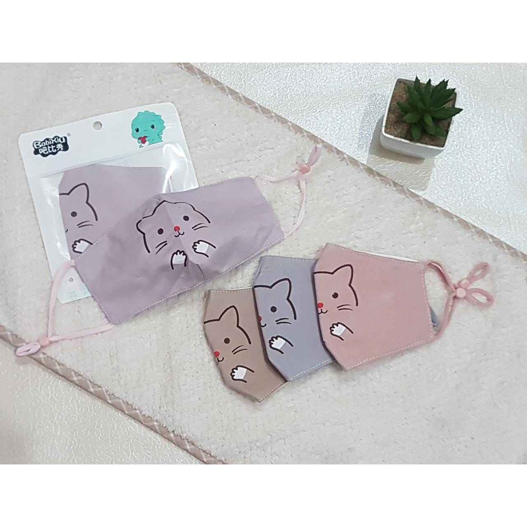 Masker mulut motif anak Cat 3PLY IMPORT High Quality Tali Adjustable Bahan dasar Katun Berkualitas B