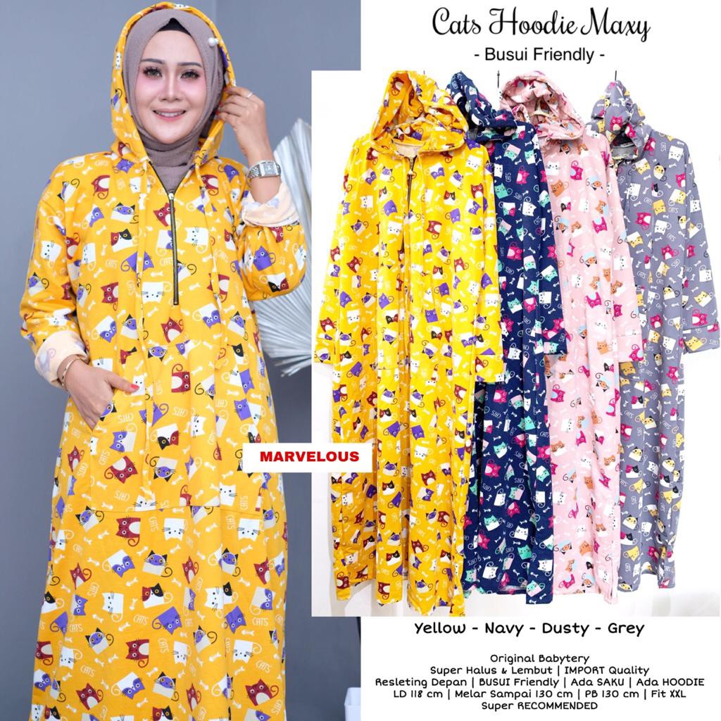 Cats Hoodie Maxy | Dress Muslim Gamis Wanita