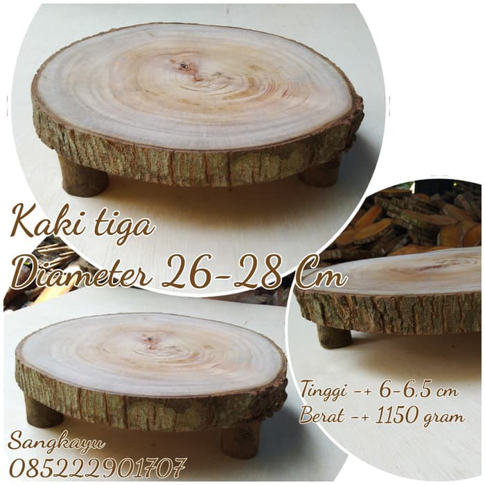 Talenan tatakan kayu kaki tiga 26-28 cm chopping board cake stand