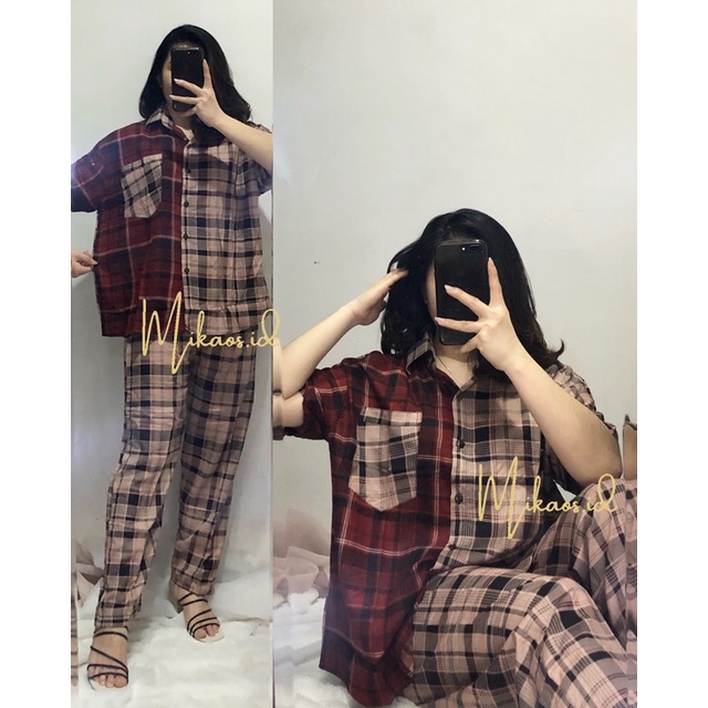 (COD) One set Piyama Abstrak Jumbo fit to Ld120cm | one set piyama rayon jumbo | one set pajamas Jumbo-MISOO KOMB LD120cm