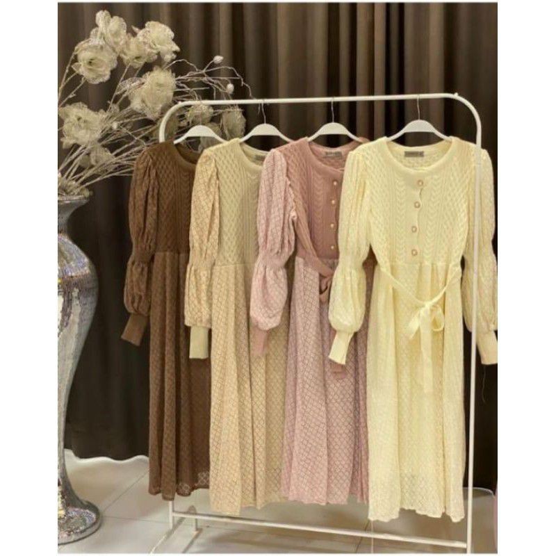 Dress Brukat Combi Rajut Lembut By Vivorie