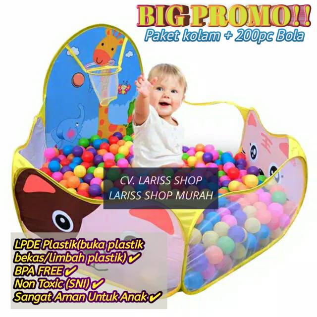 PAKET Keranjang Mandi Bola + 200pc Bola - Kolam Mandi Bola - Keranjang Mandi Bola Anak - Mandi Bola