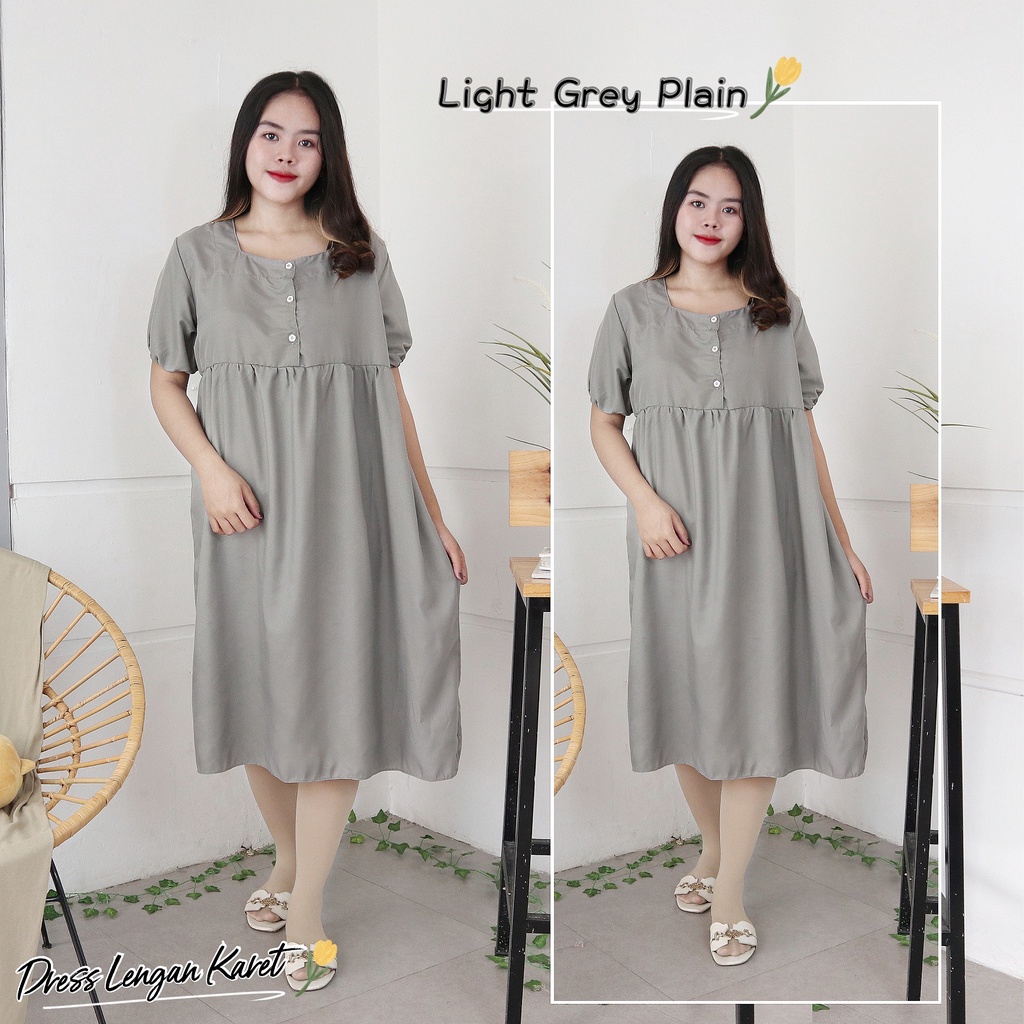 IZANY  Daster Dewasa Lengan Karet / Dress Wanita Lengan Karet Polos Plain-LIGHT GREY PLAIN
