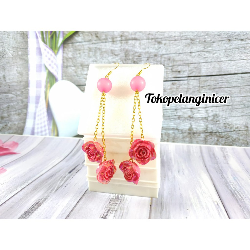 ANTING LUCU - ANTING FASHION - ANTING Hijab JUNTAI Mawar panjang - GIWANG - KERABU AKSESORIS