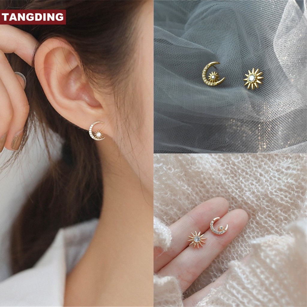 【COD Tangding】Anting Bentuk Bulan Matahari Asimetris Untuk Aksesoris Perhiasan