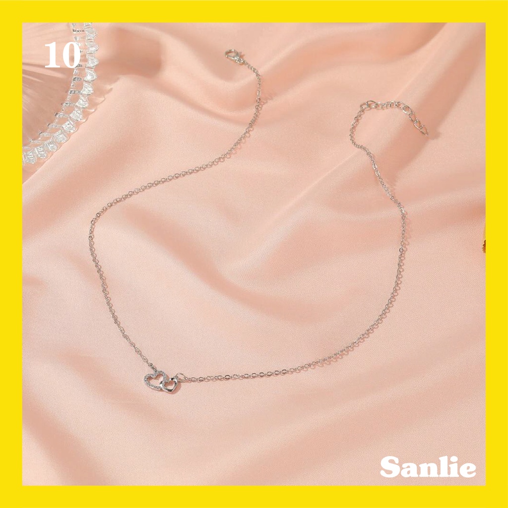 Sanlie Kalung Titanium Wanita Korea  Kalung Liontin Fashion Murah Model Dua Hati 10