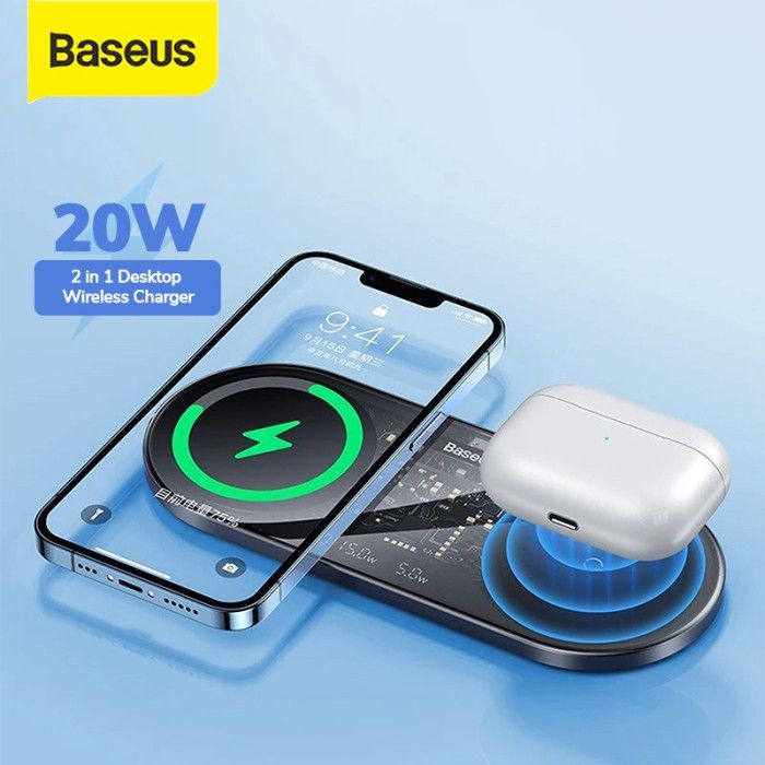 Baseus Dual Wireless Charging PD LED Display 2 IN 1 Digital LED Display 20W