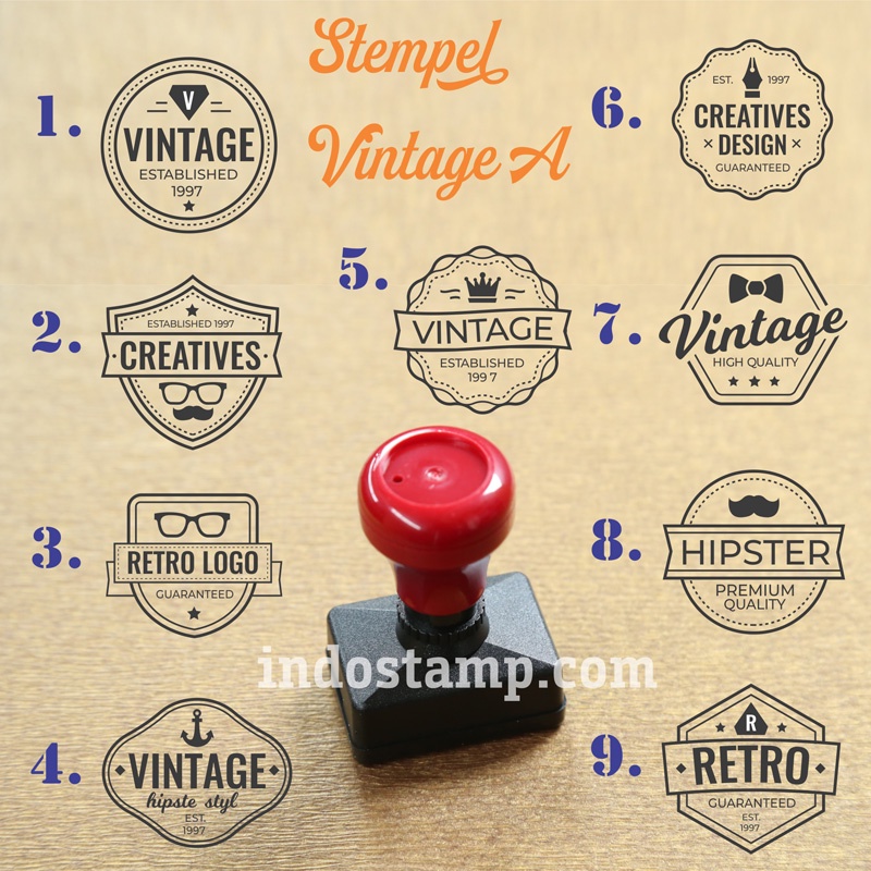 

stempel retro vintage monogram desain logo toko stamp flash indostamp