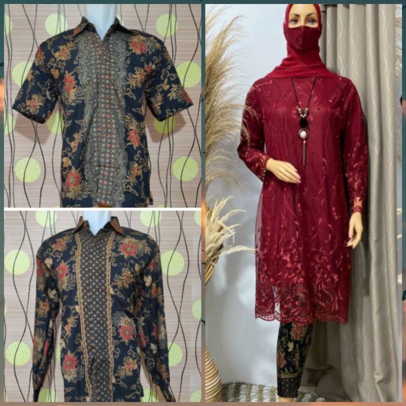 set couple kebaya tunik BUSUI FRIENDLY kebaya modern set couple kebaya-Set couple maroon