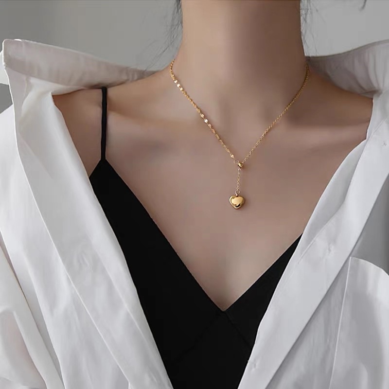 kalung titanium cantik dewasa hati simple panjang