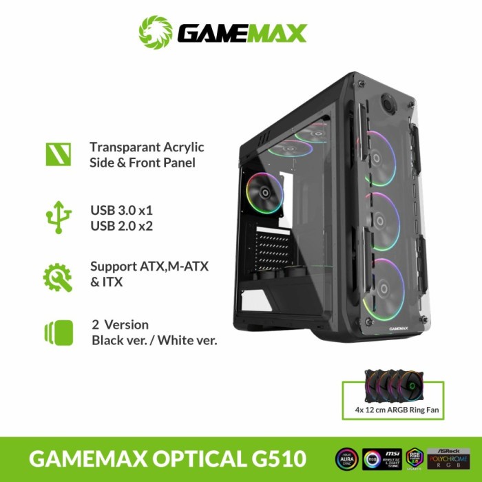 Casing Komputer Gaming Gamemax OPTICAL G510 include 4 Fan