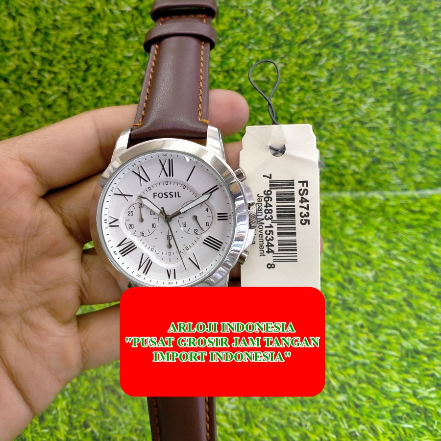Extra Heemat  Jam Tangan Pria Fs4735 / fs 4735 Grant Chronograph Egg Shell Dial MenS Leather Strap J