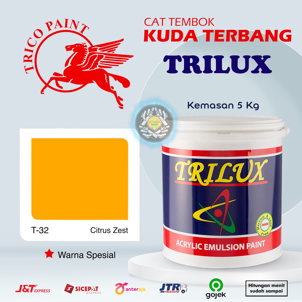 CAT AIR CAT TEMBOK DINDING TRILUX KUDA TERBANG 5 KG WARNA SPESIAL T-32 CITRUS ZEST T32 KUNING TUA KU