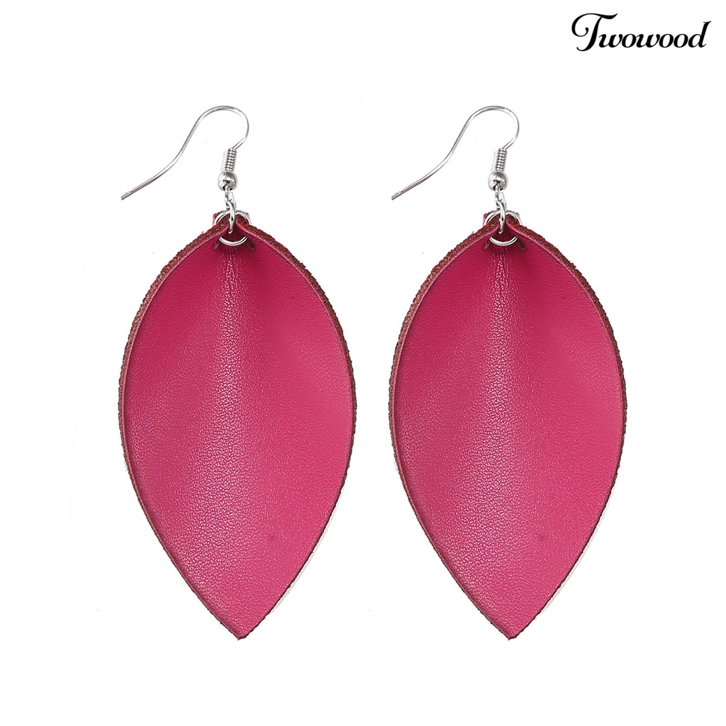 Twowood 1 Pair Hook Earrings Leaf Shape Ethnic Style Faux Leather Plant Shape Lightweight Dangle Earrings for Wedding