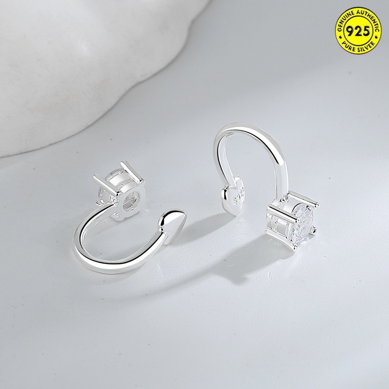 Anting Tusuk Sterling Silver 925 Simple Elegan Hias Berlian Imitasi Berkilau Untuk Wanita