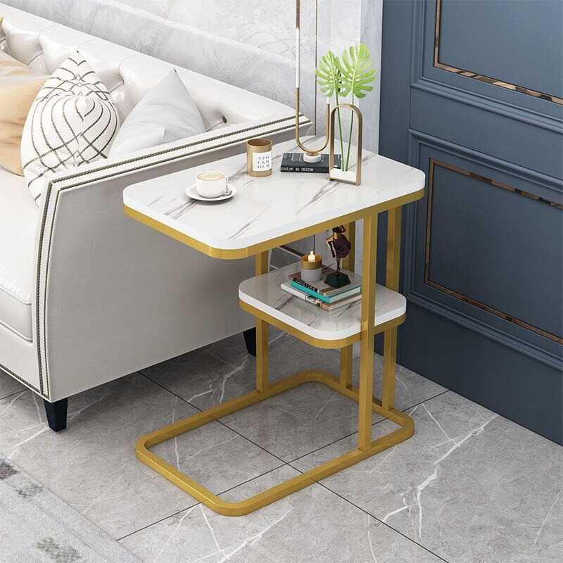 Geja Meja Sofa Side Table Marbel European Style Double Layer - H81