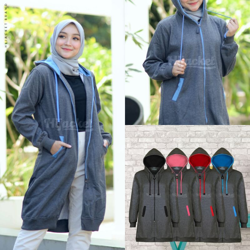 Jaket Tebal Wanita Hijab Hijacket Basic Black Hijaket Hoodie Original Model Polos Panjang-Misty