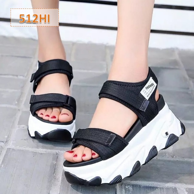 Sendal Wedges Hak Tebal Terbaru HD 90 Sandal Gunung Tali Wanita Rinjani Fahion Kasual Korea Sol Tebal 5 Cm Hitam Abu Hijau (512)