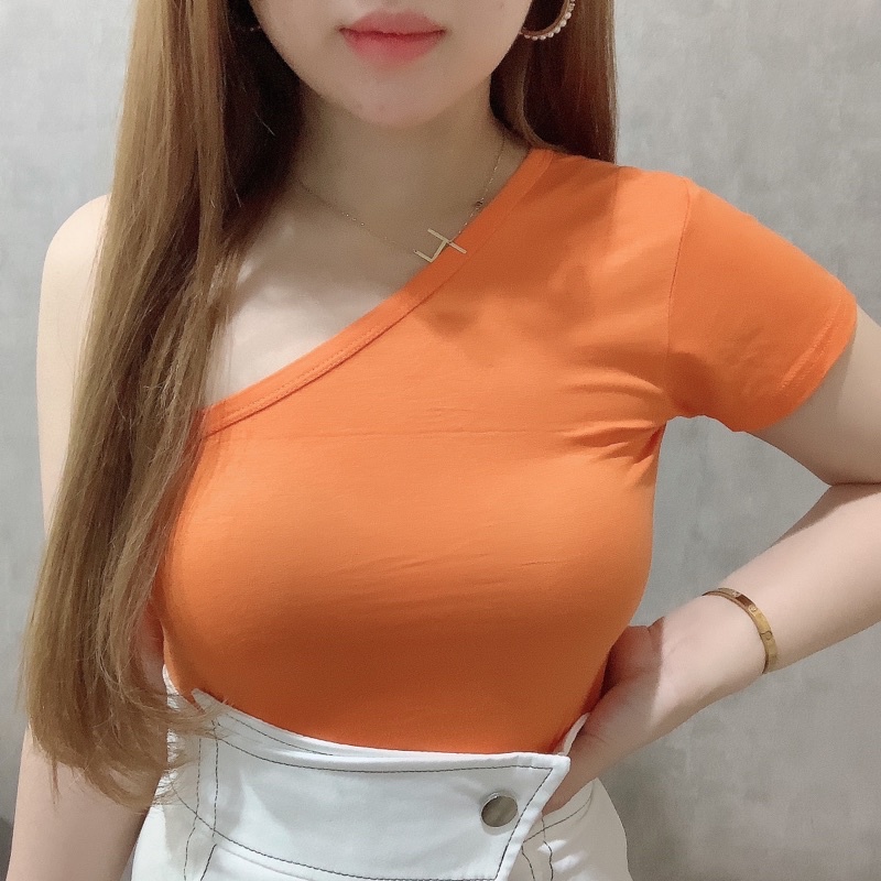 Neon One Shoulder Short Sleeve Top | Atasan Wanita Korean Fashion | Maimon Grosir