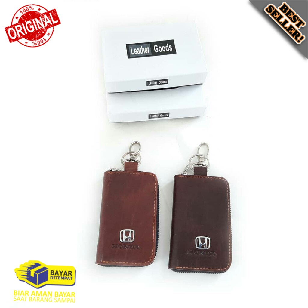 Dompet Stnk 100% Kulit Asli HONDA Resleting GHR01Gantungan Kunci Mobil Motor Mewah