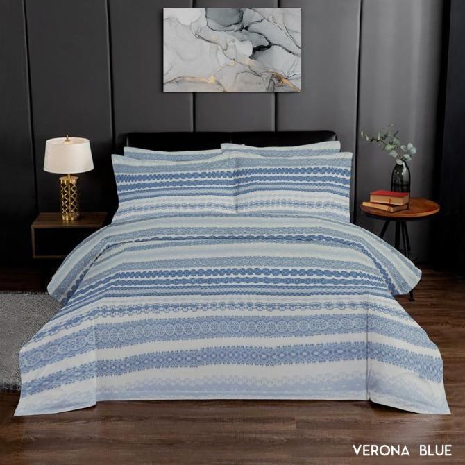 Celina King Rabbit 100% Cotton Silk Bed Cover 230x230cm Verona Blue Termurah