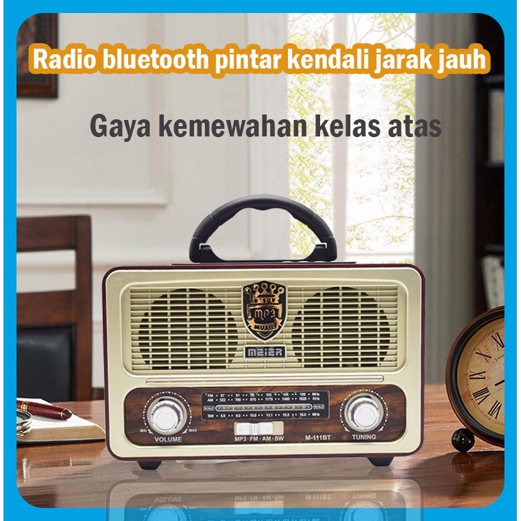 (COD) Radio FM retro portabel canggih nuansa kayu radio bluetooth FM/kartu TF/usb