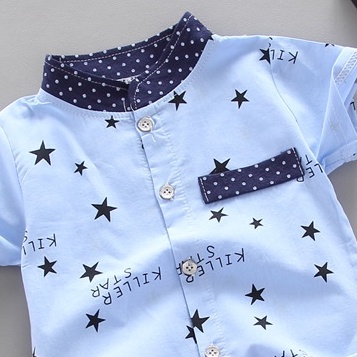 PROMO 11.11 (6bln-4tahun) Setelan Kemeja Anak Motif Stars Import / Baju Anak Import / Setelan Kemeja Lengan Pendek Anak / Kemeja Anak Lengan Pendek - KB18