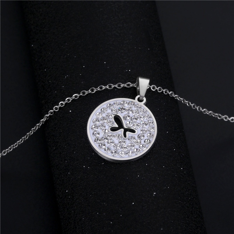 Stainless steel round kalung kupu-kupu untuk wanita Mori gaya tanah liat berlian liontin sederhana t