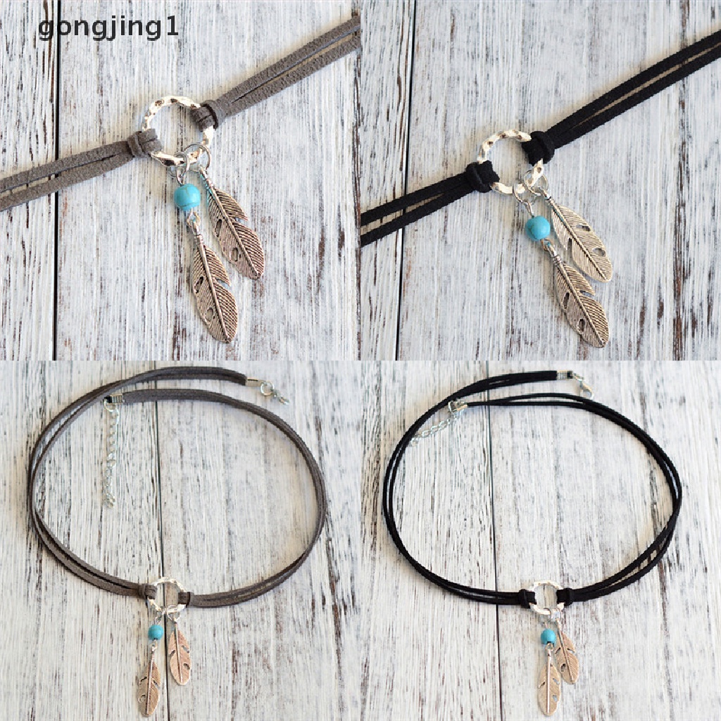 Kalung Choker Liontin Bulu Gaya Bohemian Untuk Perhiasan