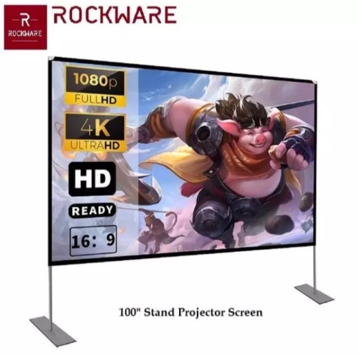 ROCKWARE Stand Projector Screen 100-inch Layar Proyektor Polyester