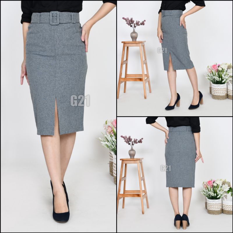 Rok Kerja Hitam Pendek Span Sepan 3/4 dan 7/8 Bahan Formal Kantor-7/8 Abu Muda