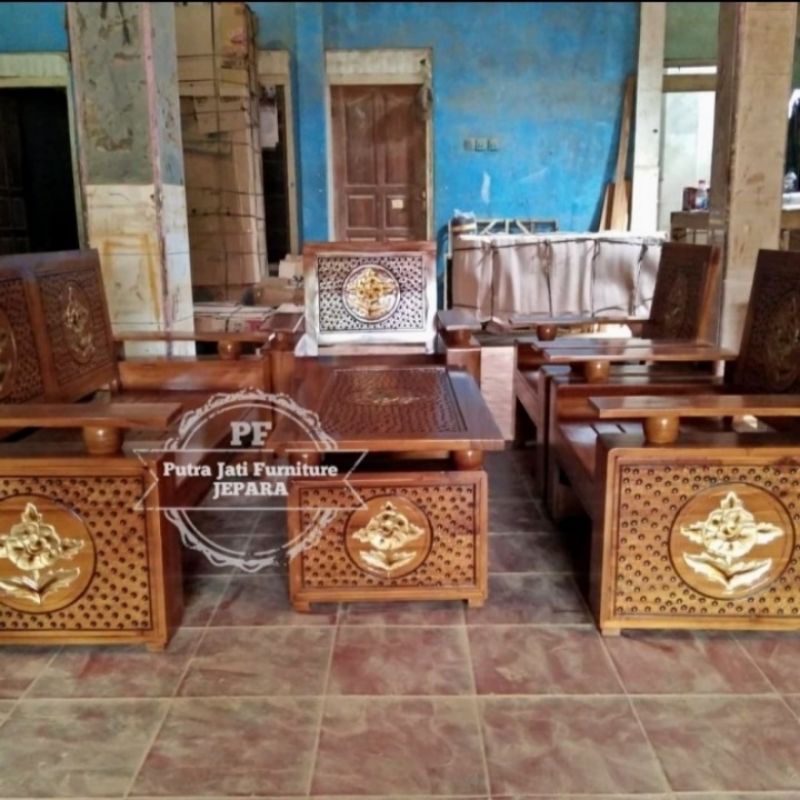 Set meja kursi tamu kayu jati - Kursi 2111 + meja mebel Jepara
