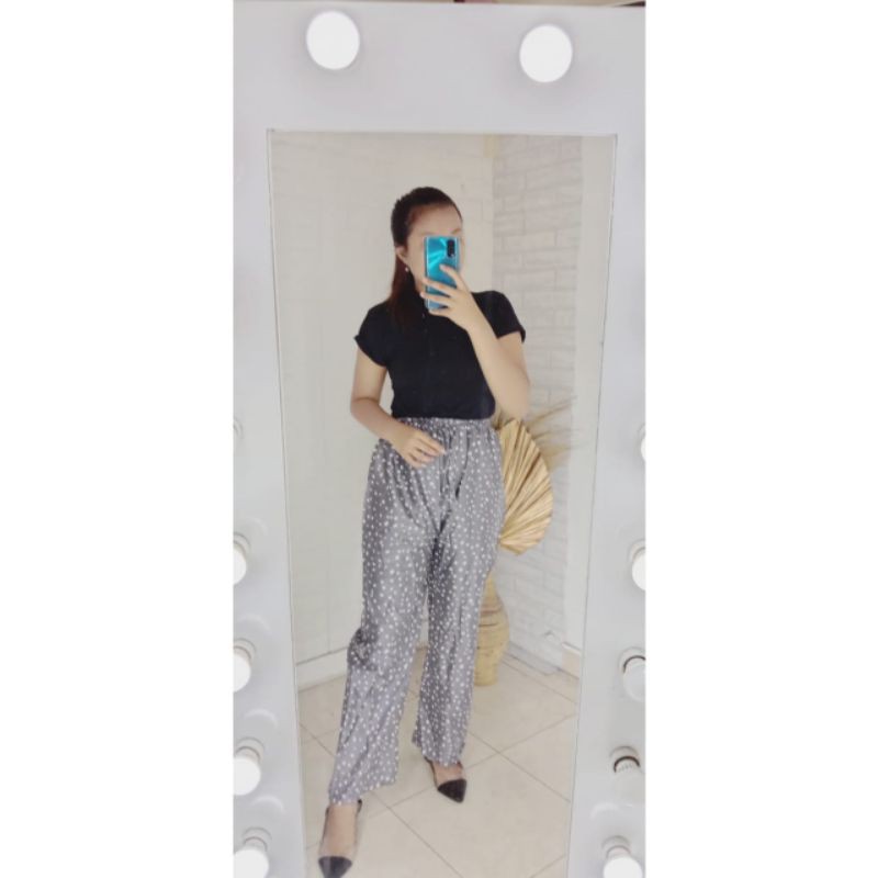 CELANA KULOT PANJANG MOTIF VOLKADOT-Abu