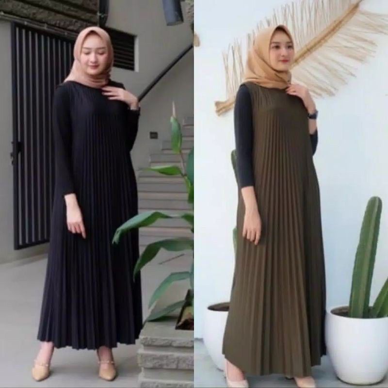 LONG DRESS PLISKET/LONG DRESS PLISKET TANPA LENGAN/DRESS PLISKET DEWASA