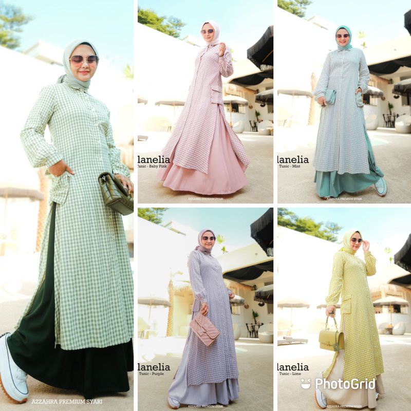 Flanelia set (tunik+rok) by Azzahra Premium syarii