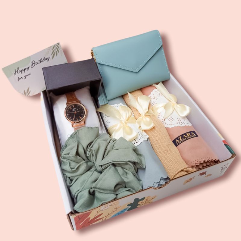 KADO ULANG TAHUN HIJAB HAMPERS GIFT BOX HADIAH WISUDA WEDDING ULTAH ANNIVERSARY ISTRI KERUDUNG DOMPE