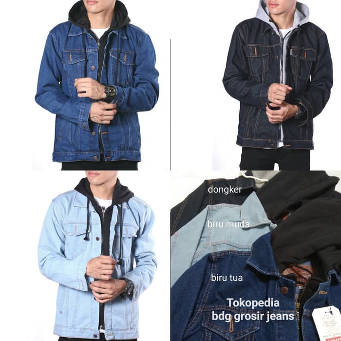 Jaket Jeans Ariel Hoodie Double Resleting / Jaket Double Jeans Sweater