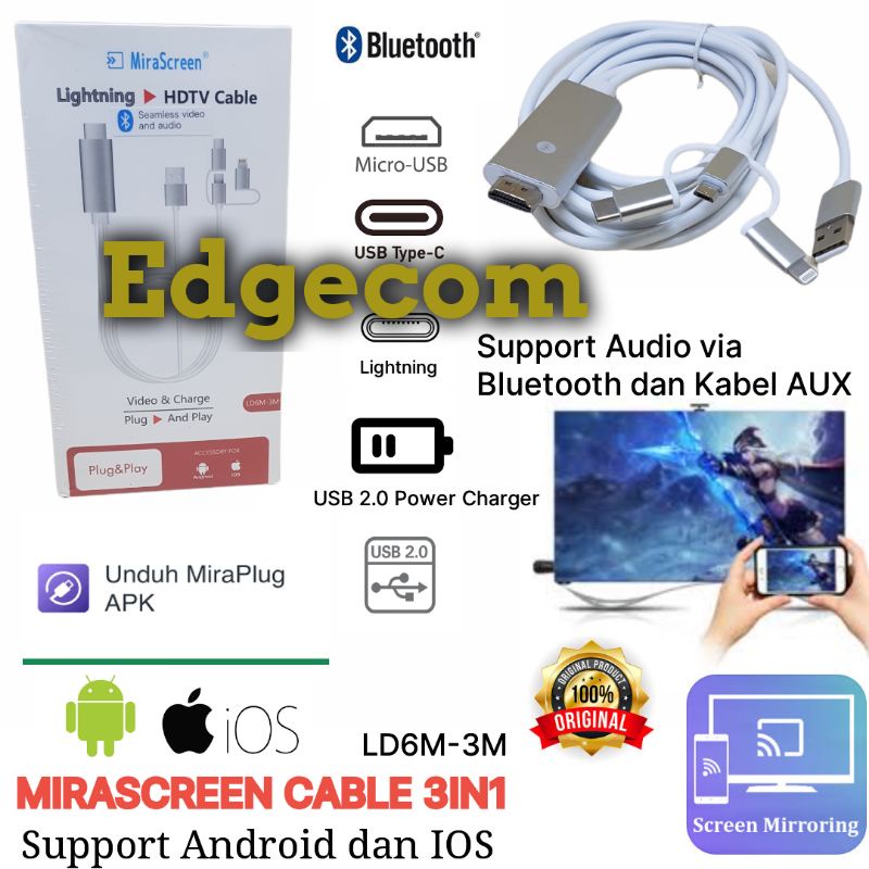 Mirascreen 3in1 to HDMI Support Bluetooth Audio