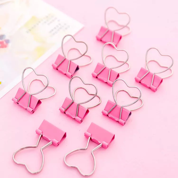 Cute Binder Mini Clip Pink Love Office Stationery 3 pieces/bag